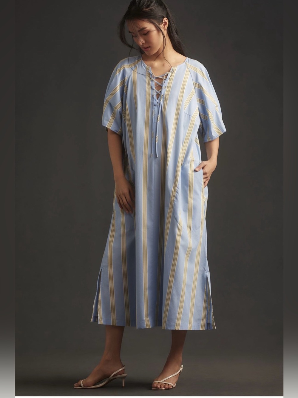 Maeve Short-Sleeve Crossover V-Neck Midi Dress XS